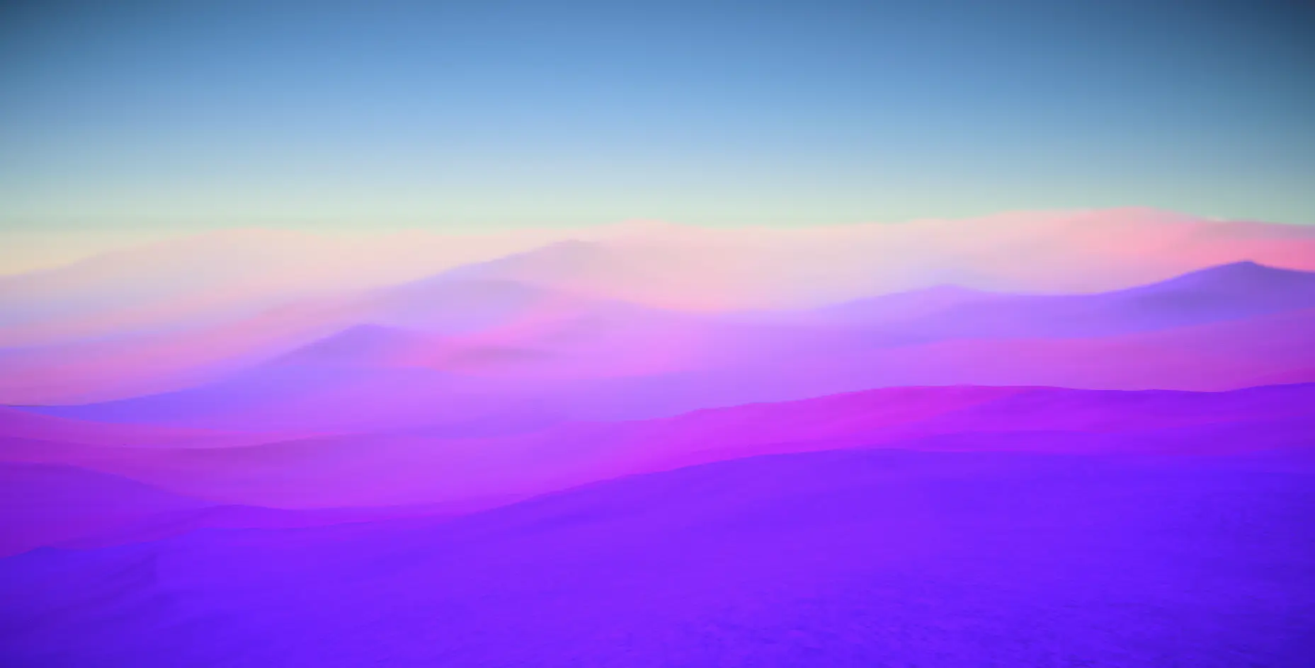 A procedural landscape generated in-engine, its hills fading from violet through pink into a blue sky